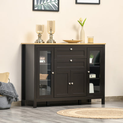 HOMCOM Modern Storage Cabinet, Sideboard with Oak Top, 4 Doors, 2 Drawers and 5 Adjustable Shelves, Black Brown
