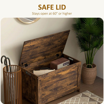 HOMCOM Storage Chest, Modern Storage Trunk with 2 Safety Hinges and Cut-out Handles, Wooden Toy Box for Living Room, Entryway, 76 x 40 x 48 cm, Rustic Brown