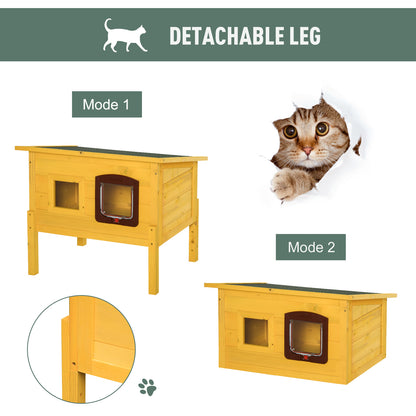 Pawhut Garden Wooden Cat House Hide Cage Outdoor Pet Play Home Waterproof Roof Kitty Shelter Kennel w/ith Door & Window