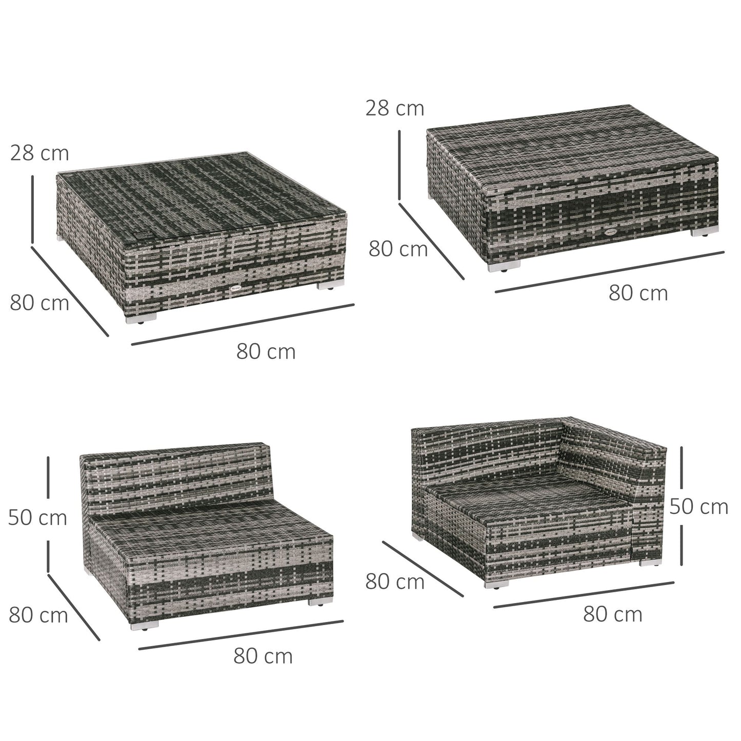 Outsunny 6 PC Rattan Sofa Coffee Table Set Sectional Wicker Weave Furniture for Garden Outdoor Conservatory w/ Pillow Cushion Grey--ChewyGames-ChewyGames