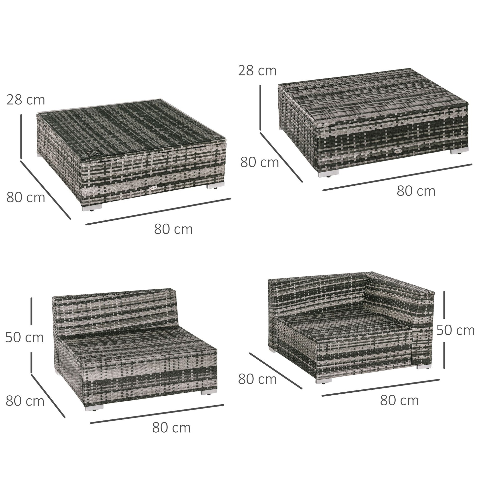 Outsunny 6 PC Rattan Sofa Coffee Table Set Sectional Wicker Weave Furniture for Garden Outdoor Conservatory w/ Pillow Cushion Grey--ChewyGames-ChewyGames