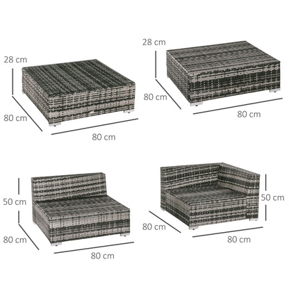 Outsunny 6 PC Rattan Sofa Coffee Table Set Sectional Wicker Weave Furniture for Garden Outdoor Conservatory w/ Pillow Cushion Grey--ChewyGames-ChewyGames