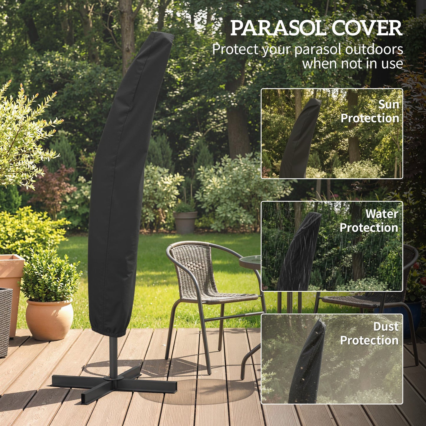 Outsunny 3m Overhanging Parasol, with Base, Weights and Cover - Blue