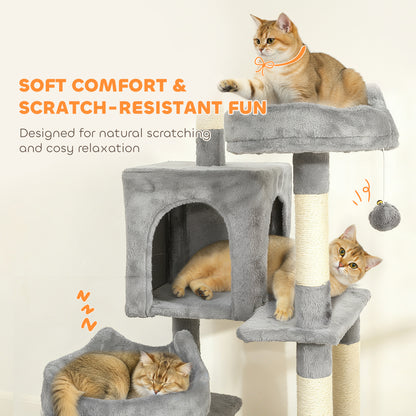 PawHut Cat Tree, 192 cm Large Multi-Level Cat Tower for Indoor Kittens with 8 Scratching Posts, 3 Plush Beds, 2 Hammocks