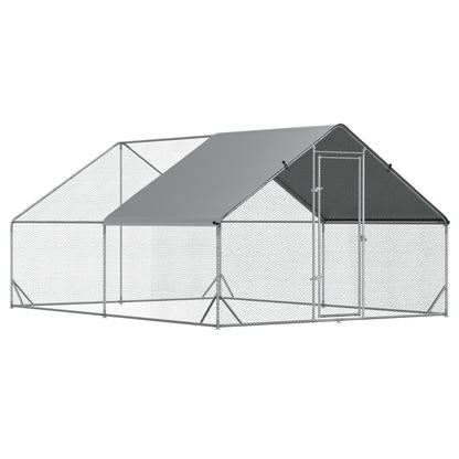 PawHut Chicken Walk-in Run, Galvanised Chicken Coop, Hen Poultry House Cage, Rabbit Hutch Pet Playpen Garden w/ Water-Resist Cover, 3 x 4 x 2m