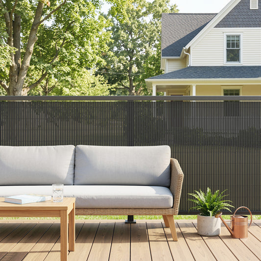 Outsunny 2Pcs Plastic Privacy Screening Fence, 1m x 5 m Waterproof Windbreak Fence, Dark Grey