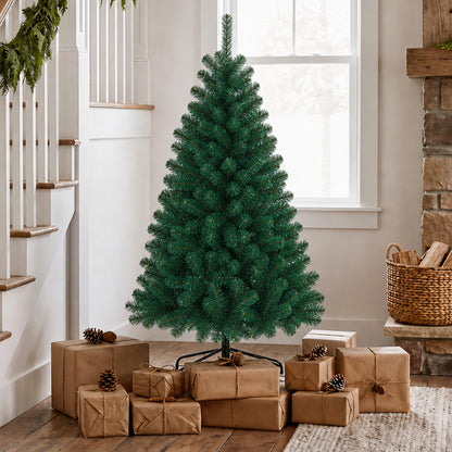 HOMCOM 5ft Artificial Christmas Tree, Fir Hinged Xmas Tree with 420 Branch Tips, Foldable Steel Stand, Green