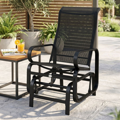 Outsunny Outdoor Gliding Rocking Chair with Sturdy Metal Frame Garden Comfortable Swing Chair, Black