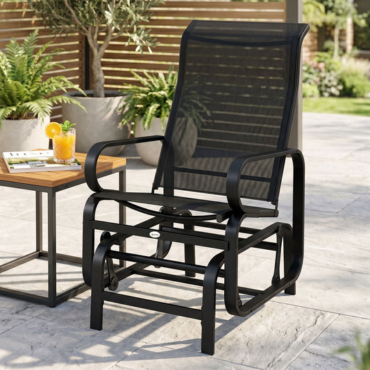 Outsunny Outdoor Gliding Rocking Chair with Sturdy Metal Frame Garden Comfortable Swing Chair, Black