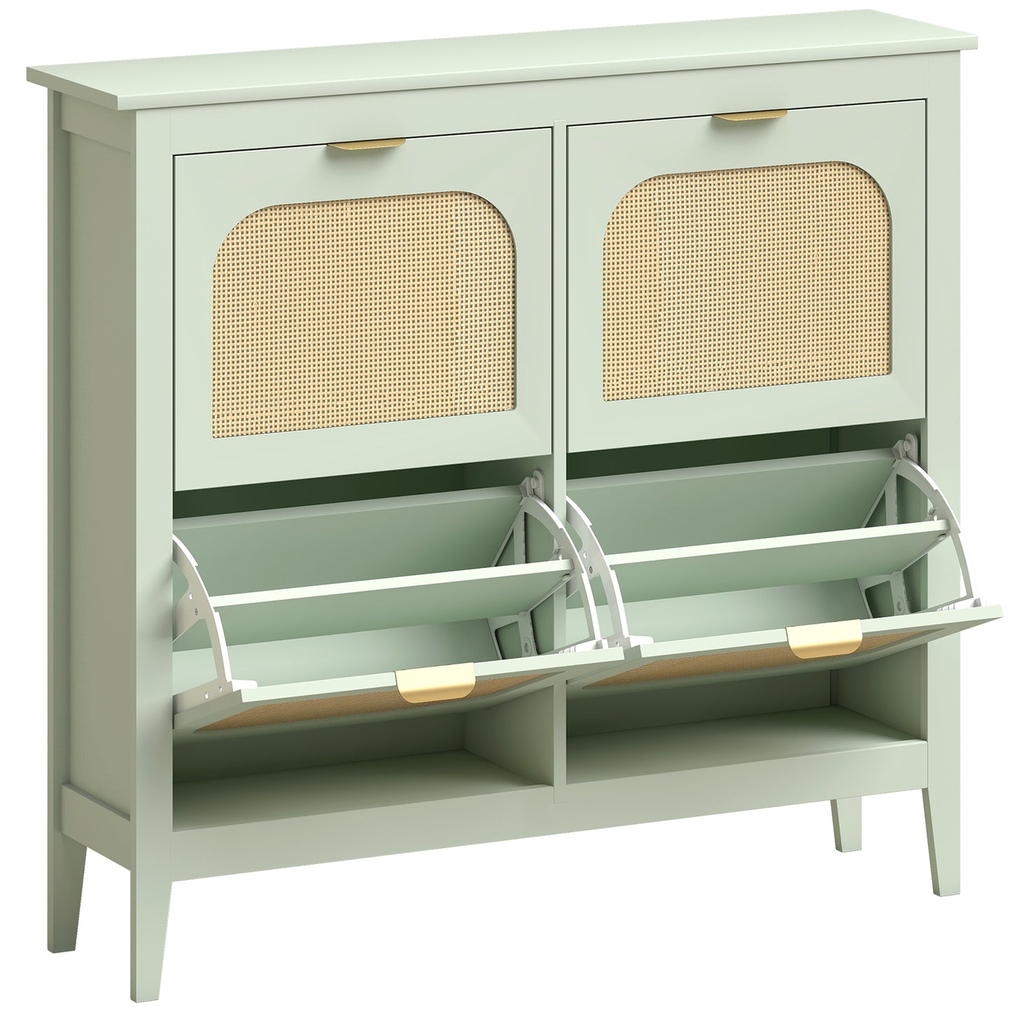 HOMCOM Narrow Shoe Cabinet, Boho Slim Shoe Storage Cabinet with 4 Flip Drawers, Holds 20 Pairs, Light Green