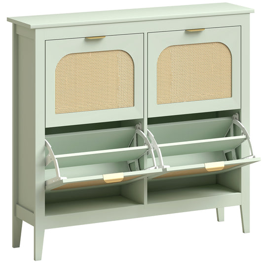 HOMCOM Narrow Shoe Cabinet, Boho Slim Shoe Storage Cabinet with 4 Flip Drawers, Holds 20 Pairs, Light Green