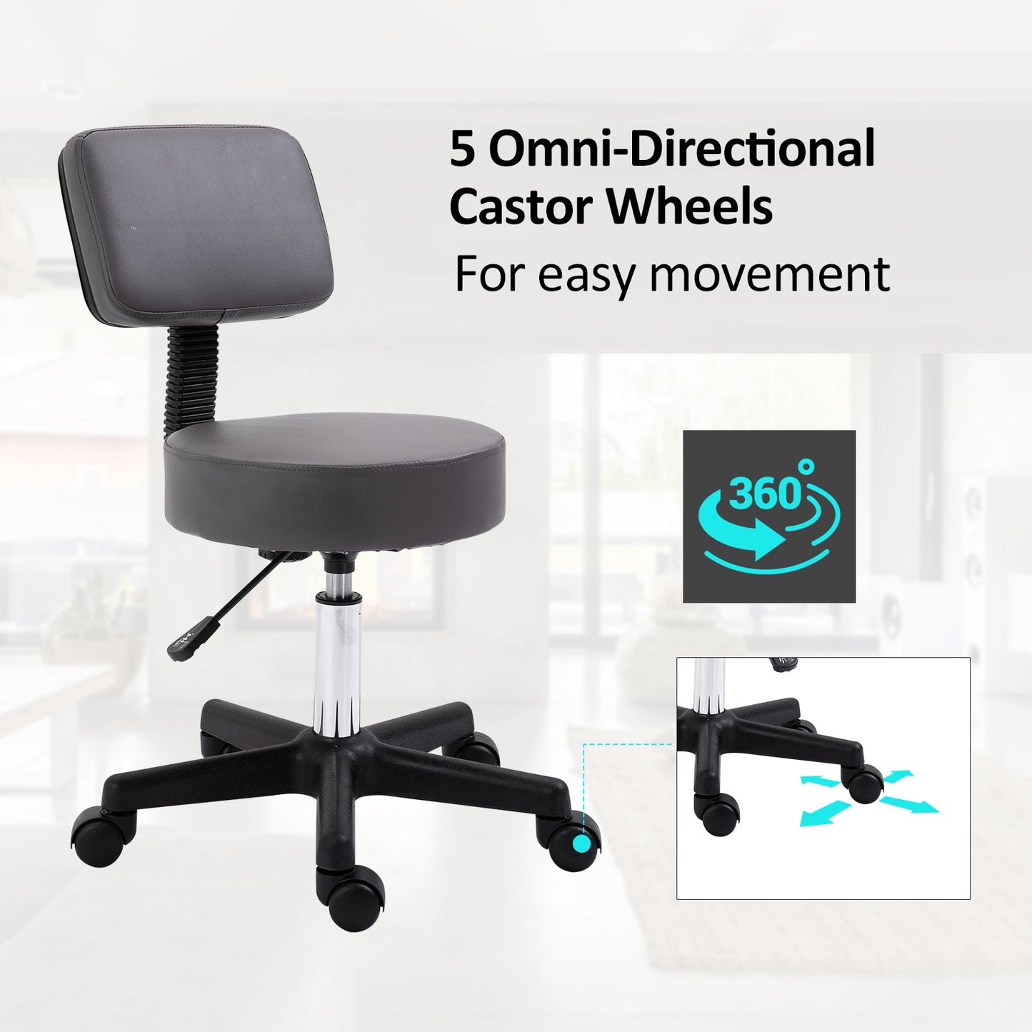 HOMCOM Beautician's Swivel Salon Chair w/ Padded Seat Back 5 Wheels Adjustable Height Salon Hairdressers Tattoo Spa Rolling Cushion Professional 35cm Grey--ChewyGames-ChewyGames