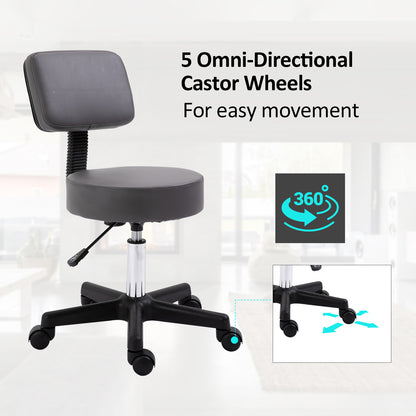 HOMCOM Beautician's Swivel Salon Chair w/ Padded Seat Back 5 Wheels Adjustable Height Salon Hairdressers Tattoo Spa Rolling Cushion Professional 35cm Grey--ChewyGames-ChewyGames