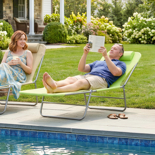 Outsunny Single Folding Sun Lounger - Green