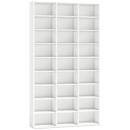 HOMCOM 835 CD/500 DVD Storage Unit, Blu-ray Media Storage Shelf with 27 Compartments and 21 Adjustable Shelves, White
