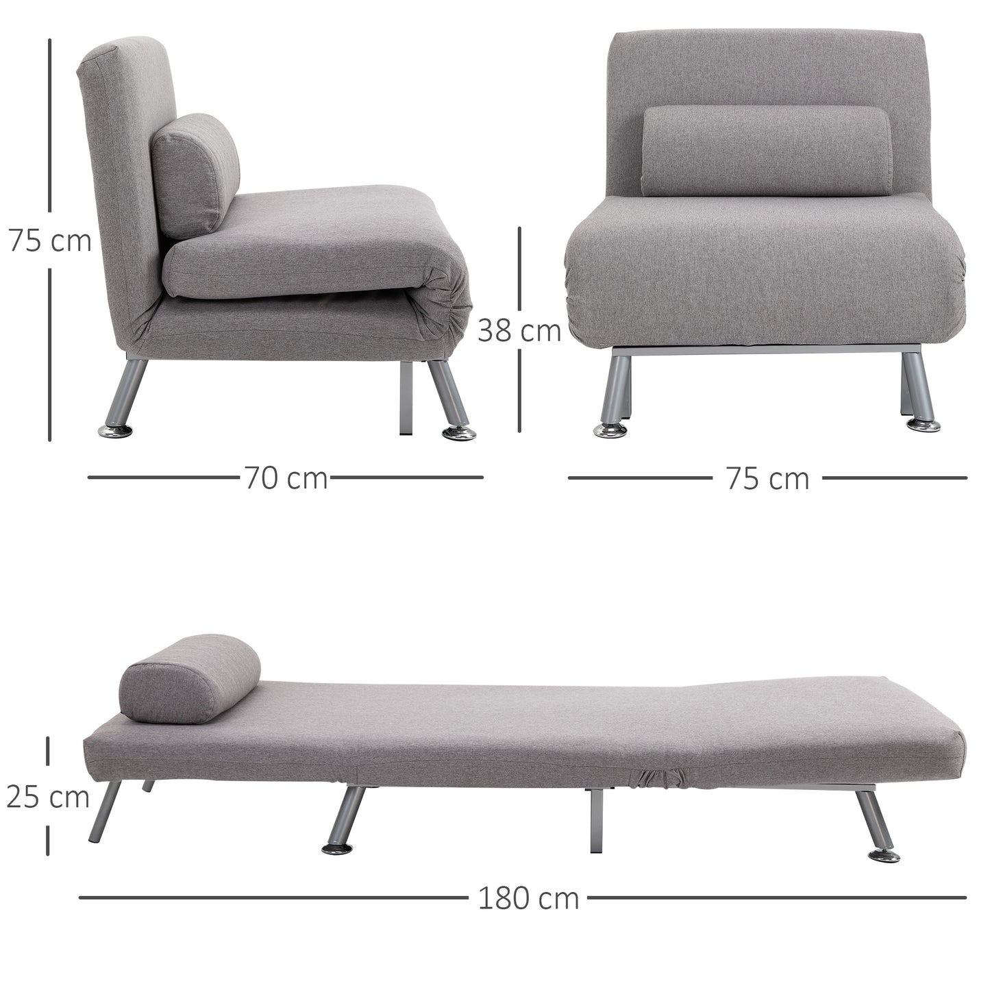HOMCOM Adjustable Back Futon Sofa Chair - Grey--ChewyGames-ChewyGames