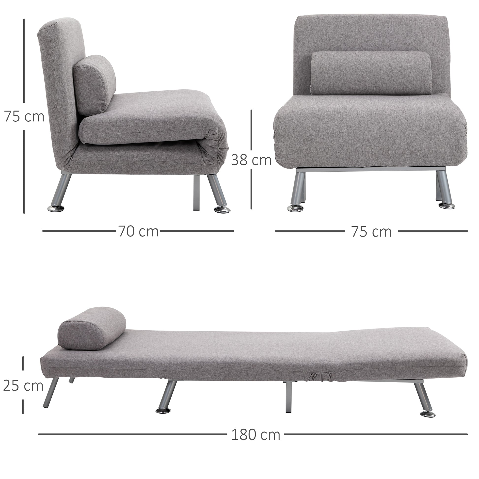 HOMCOM Adjustable Back Futon Sofa Chair - Grey--ChewyGames-ChewyGames