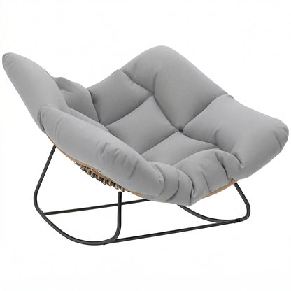 Outsunny Indoor Outdoor Rocking Chair, Oversized Rocking Egg Chair with Cushion for Living Room, Garden, Patio, Light Grey-Rocking Chairs-ChewyGames-ChewyGames