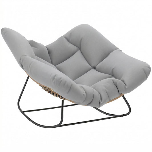 Outsunny Indoor Outdoor Rocking Chair, Oversized Rocking Egg Chair with Cushion for Living Room, Garden, Patio, Light Grey-Rocking Chairs-ChewyGames-ChewyGames