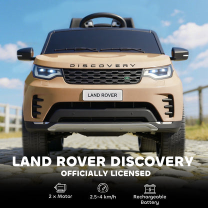 AIYAPLAY Land Rover Discovery Licensed 12V Kids Electric Car with Remote, 4 Wheel Suspension, Slow Start, Lights, Music, Khaki-Electric Riding Vehicles-ChewyGames-ChewyGames