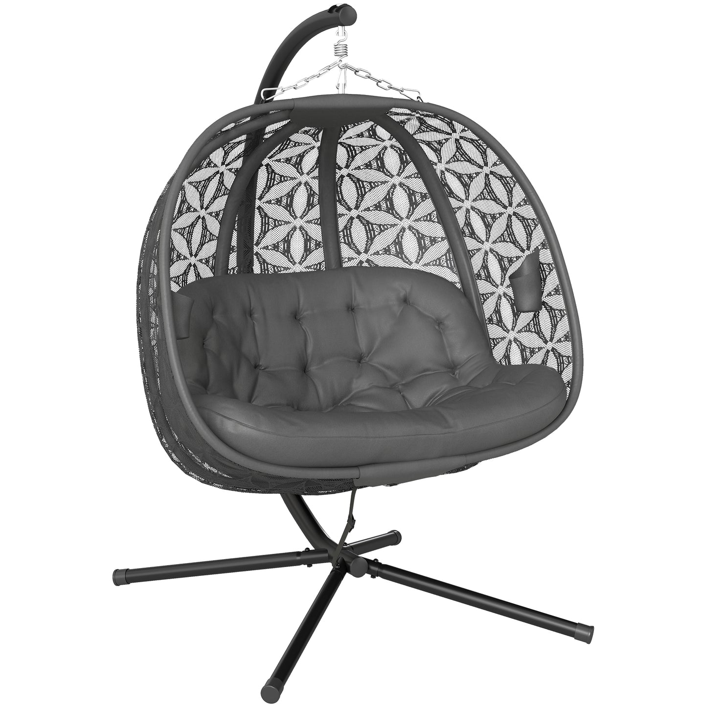 Outsunny Outdoor Double Hanging Chair with Cushion and Cup Holders, Charcoal Grey