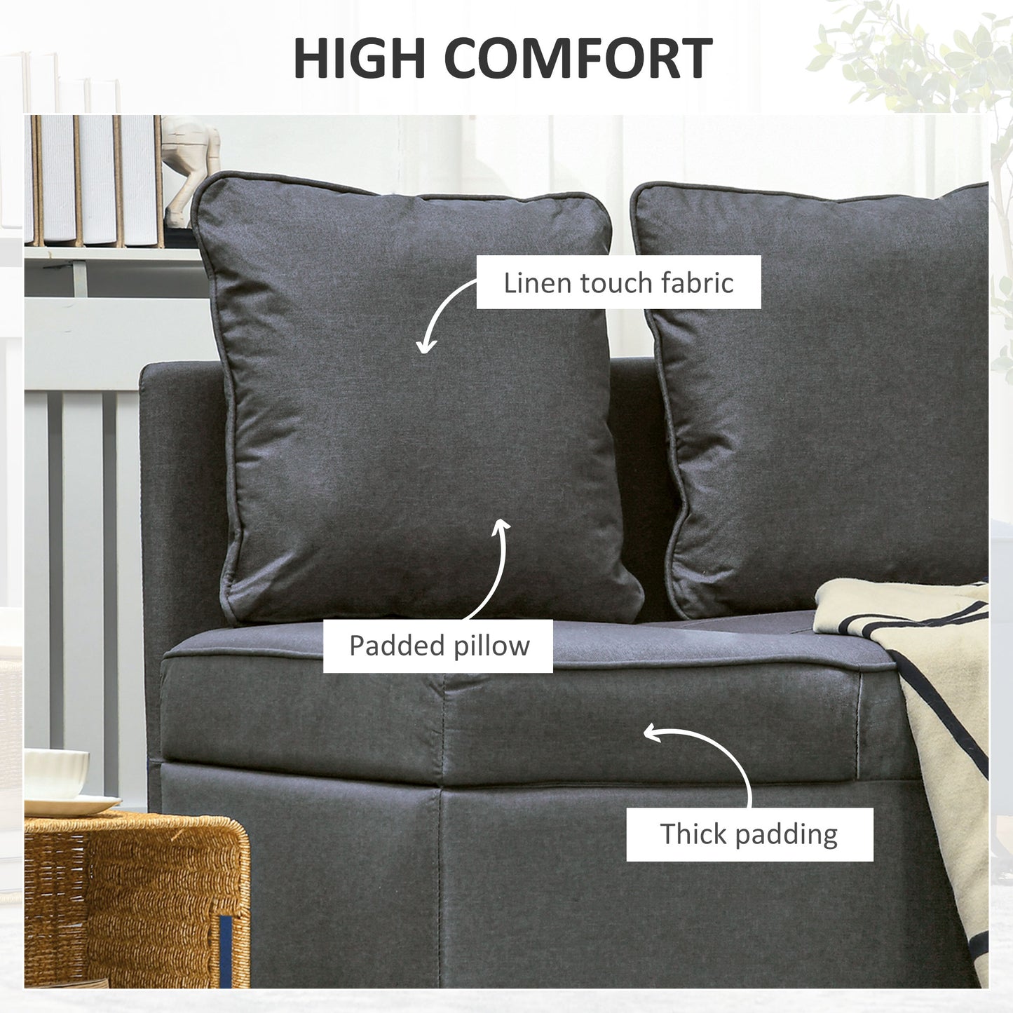 HOMCOM Convertible Single Sofa Bed, 3-in-1 Multi-Functional Sleeper Chair Bed with Magazine Pocket, Grey