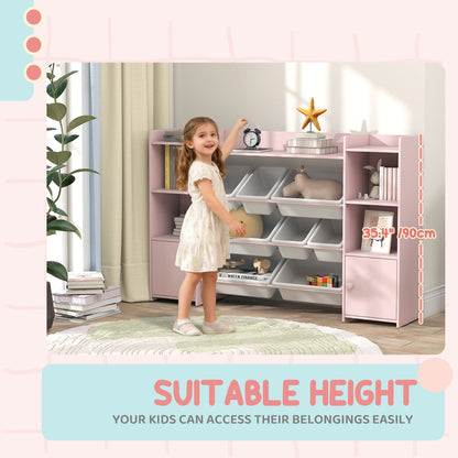 AIYAPLAY Kids Toy Organizers and Storage with 8 Removable Storage Bins and Bookshelf, Pink