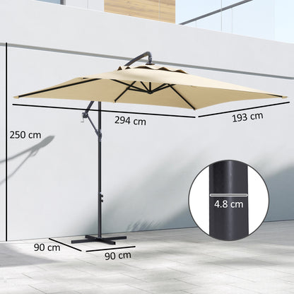 Outsunny 3m Square Canopy Cantilever Parasol, with Cross Base - Beige