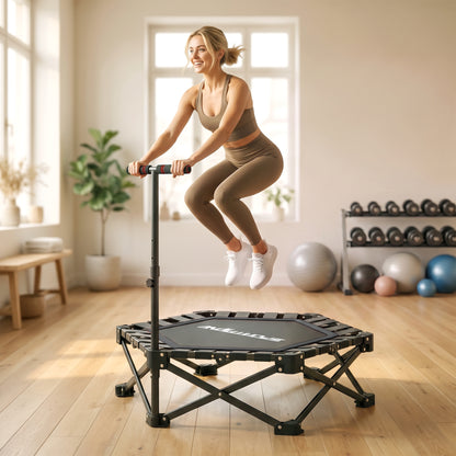 SPORTNOW 42" Foldable Mini Trampoline, One-Step Fold & Open, Rebounder Trampoline with 3-Level Adjustable Handle for Adults