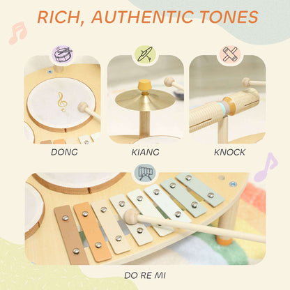AIYAPLAY Baby Drum Kit, Wooden Kids Musical Instruments with Drums and Xylophone, Gifts for Girls Boys Birthday, Natural