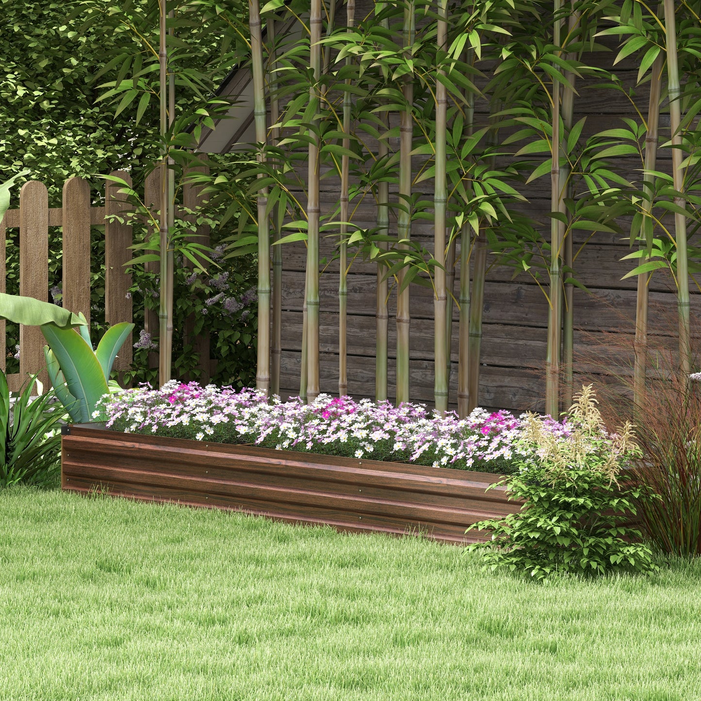 Outsunny 60 x 240cm Galvanised Steel Planter, with Open Bottom, Brown