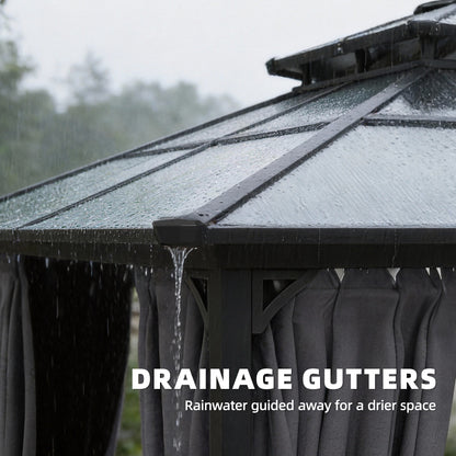 Outsunny 2.5 x 2.5 m Hardtop Gazebo Canopy with Double PC Roof, Drainage Gutters, Garden Gazebo Permanent Pavilion, Dark Grey