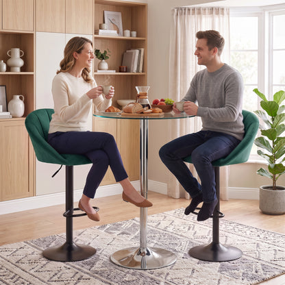 HOMCOM Bar Stools Set of 2 Adjustable Swivel Velvet Breakfast Bar Stools with Backrest, Dark Green