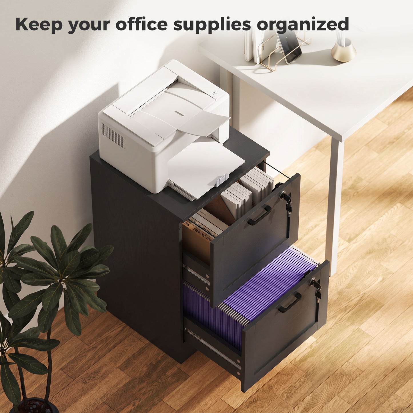 HOMCOM 2-Drawer Filing Cabinet with Lock - Black