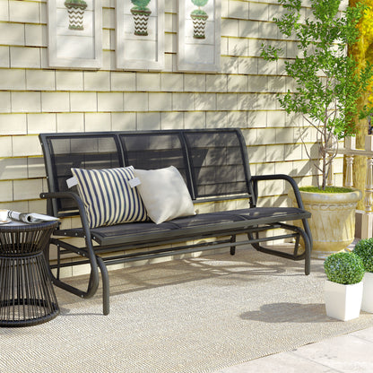 Outsunny 3-Seat Glider Rocking Chair for 3 People Garden Bench Patio Furniture Metal Frame, Black