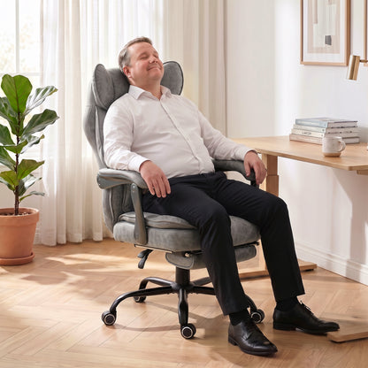 HOMCOM Executive Office Chair, Leathaire Big and Tall Office Chair 180 kg with Wide Seat, Reclining, Lumbar Support, Grey