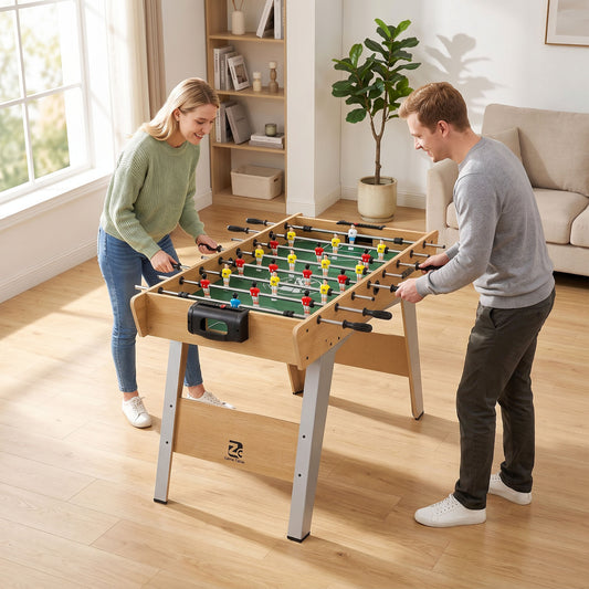 SPORTNOW 4ft Table Football, Foosball Game Table with 22 Players, 2 Balls and Manual Scorers for Family, Natural Wood Finish