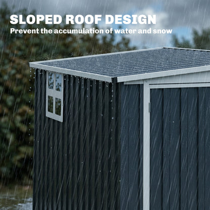 Outsunny 7.6 x 4ft Garden Metal Shed, Outdoor Storage Shed with Window, 2 Vents and Lockable Door for Garden, Patio, Dark Grey
