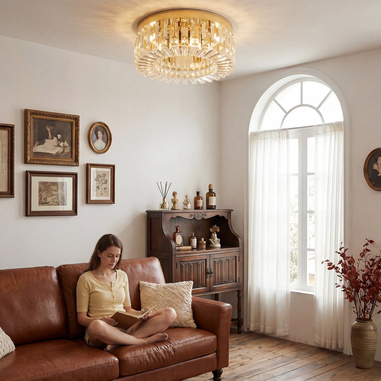 HOMCOM Crystal Chandeliers with 160 Crystal Pendants, 6-Light Ceiling Light for Living Room, Bedroom Dining Room, Gold Tone