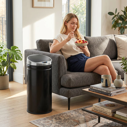 HOMCOM 42L Sensor Bin, Automatic Touchless Rubbish Bin with Soft-Close Lid, Fingerprint Resistant Stainless Steel for Kitchen, Home Office, Recycling and Waste, Black