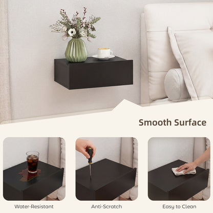 HOMCOM Floating Bedside Table Set of 2, Wall-Mounted Nightstand with Storage Drawer, Small Side End Table for Bedroom, Black