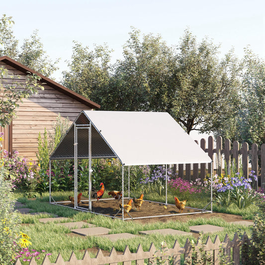 PawHut Chicken Run Galvanised 3 x 2 x 2m Walk-in Chicken Coop Hen Poultry House Cage with Water-Resist Cover, Silver