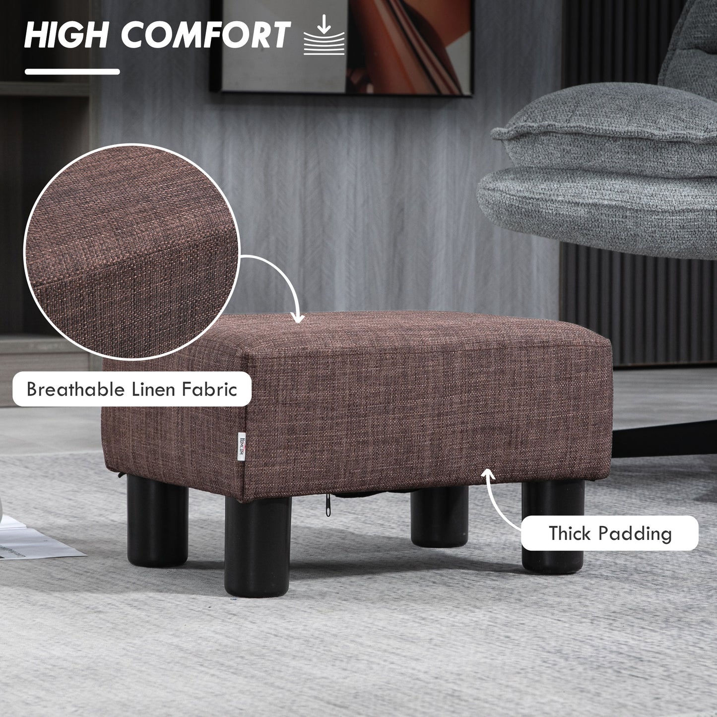 HOMCOM Linen Fabric Footstool Ottoman Cube with 4 Plastic Legs, Brown--ChewyGames-ChewyGames