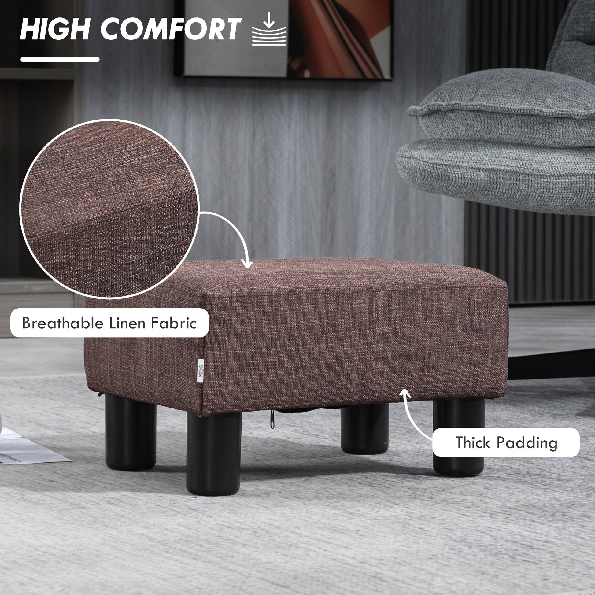 HOMCOM Linen Fabric Footstool Ottoman Cube with 4 Plastic Legs, Brown--ChewyGames-ChewyGames