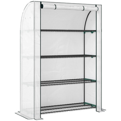 Outsunny Mini Greenhouse with Reinforced PE Cover, Portable Indoor Outdoor Green House with Roll-up Door, 170 x 120 x 50cm, White