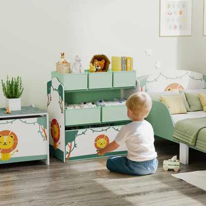 AIYAPLAY Kids Toy Storage Units, 3-Tier Toy Organiser Shelf with 6 Removable Boxes for Kids, Bedroom, Playroom, Green--ChewyGames-ChewyGames