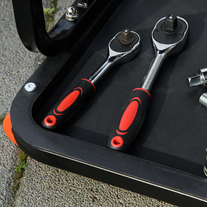 HOMCOM Workshop Stool, Rolling Machine Stool with 360° Swivel, Padded Seat, Tool Tray, Red