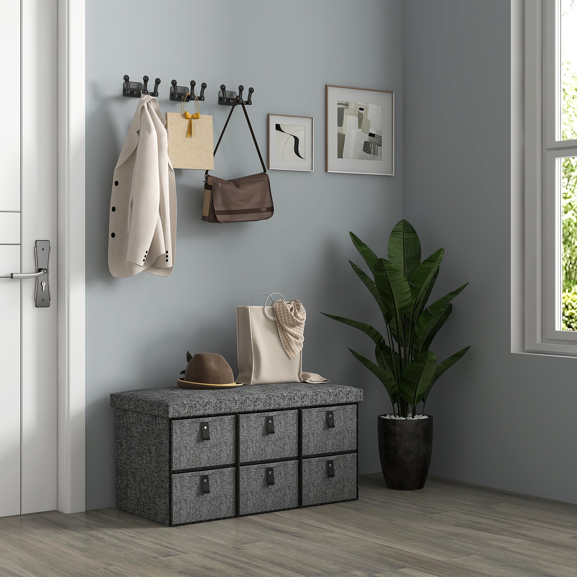 HOMCOM Six-Drawer Shoe Storage Bench, with Padded Top Seat - Dark Grey--ChewyGames-ChewyGames