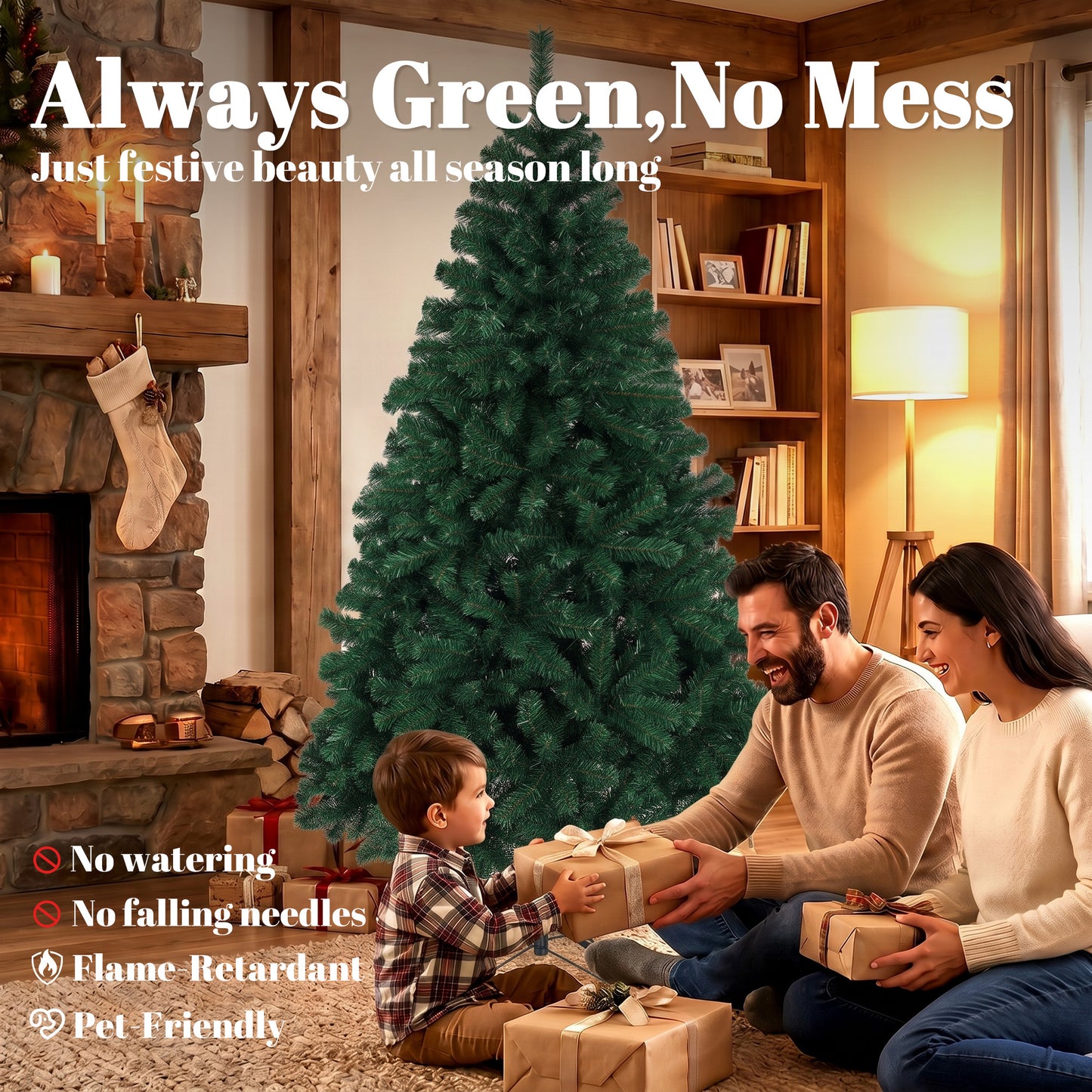HOMCOM 6ft Artificial Christmas Tree, Fir Hinged Xmas Tree with 700 Branch Tips, Foldable Steel Stand, Green
