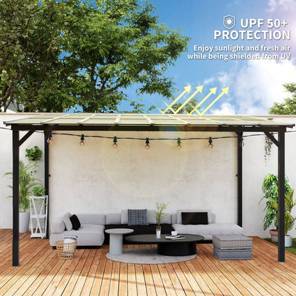 Outsunny 3 x 4.3 m Lean to Pergola with UPF 50+ Waterproof Polycarbonate Roof, Wall-Mounted or Free Standing Hardtop Roof Garden Metal Pergola Gazebo, Heavy Duty Outdoor Sun Shade, Dark Grey--ChewyGames-ChewyGames
